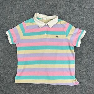 Sears Polo Shirt Mens Size M Pastel Rainbow Striped Dragon Vintage Fair 23697